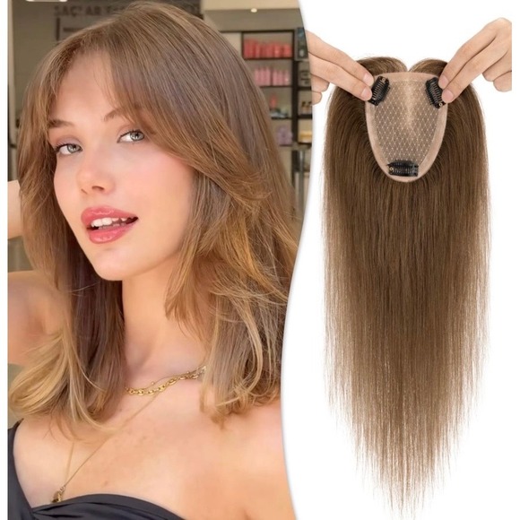 Other - 100% Remy Human Hair Topper 16 Inch 150% Density Medium Brown‎ Clip-In Piece